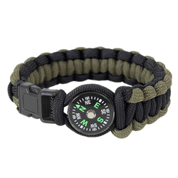 Náramek SURVIVAL PARACORD s kompasem ZELENO-ČERNÝ velikost 9