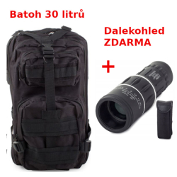 AKCE taktický vojenský batoh survial 30 litrů černý + dalekohled ZDARMA