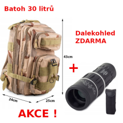 Taktický vojenský batoh survial 30 litrů desert + Monokulár dalekohled zdarma