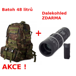 Batoh taktický 48 litů woodland + Dalekohled zdarma